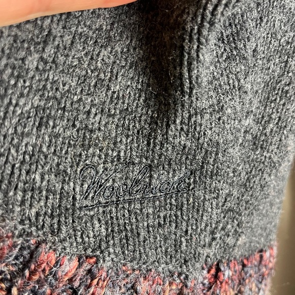 Woolrich Lambswool Open Front Cardigan Sweater M Gray Marled Trim Fall Cozycore - Picture 5 of 12